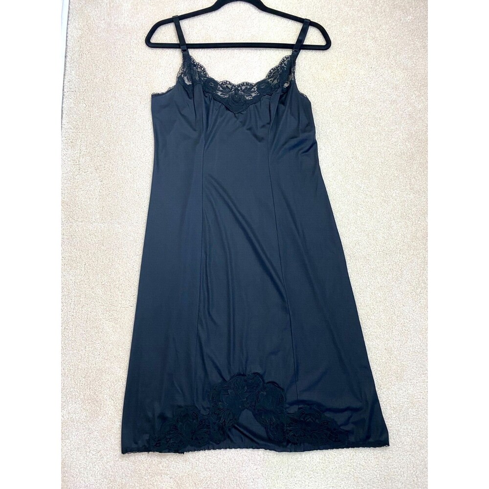 VTG 1960s Olga Black Lace Full Slip 34 A Antron Nylon Mini Dress 13040 Coquette
